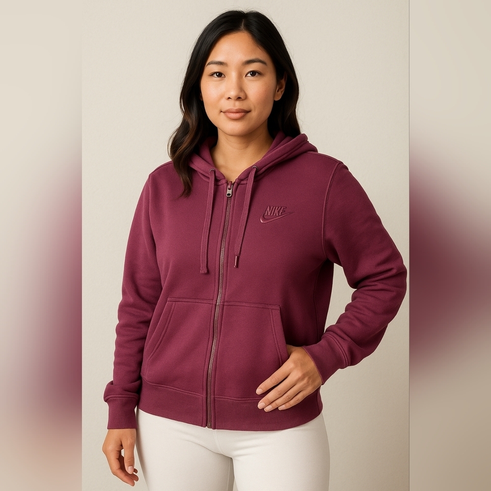 🖤 Nike Full Zip Fleece Hoodie ✨ Deep Berry Tone | Size Small